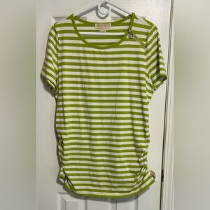 Michael Kors *NWT* 1X Women’s Lime Green & White Stripe short Sleeve Top